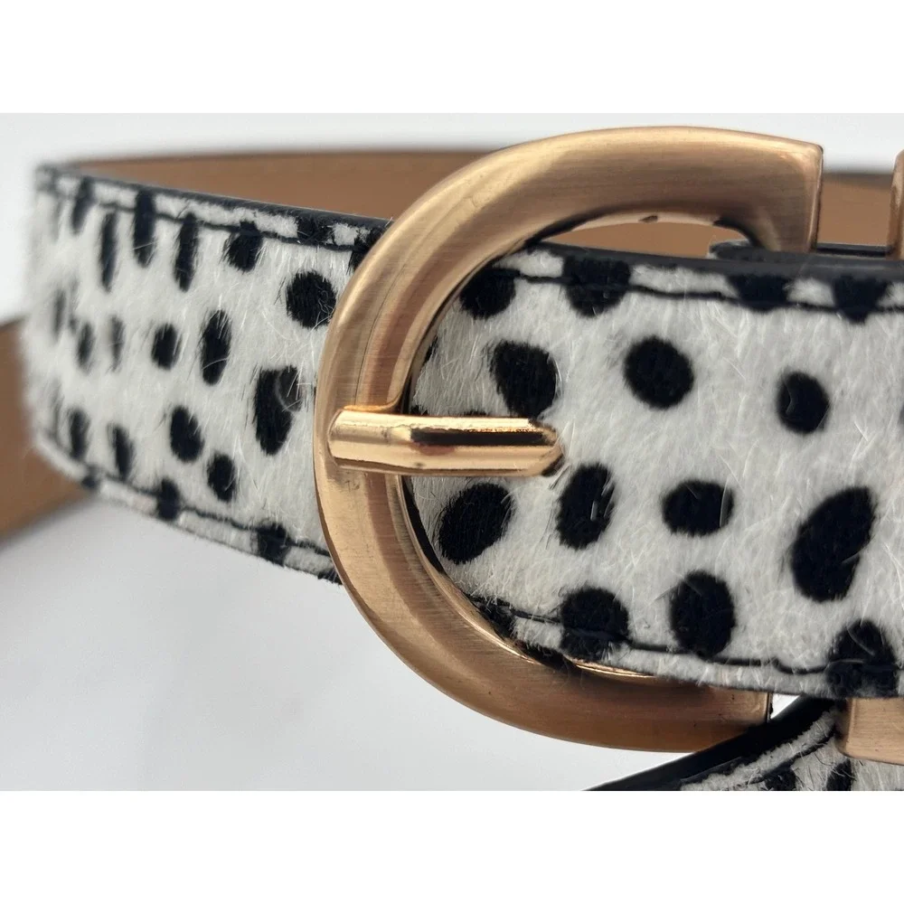 NEW Animal Print Belt Calf Hair Leopard Double C Cheetah Gold Buckle Black White
